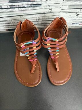 Smart Fit Brown Girls Sandals with Multicolor Woven Straps